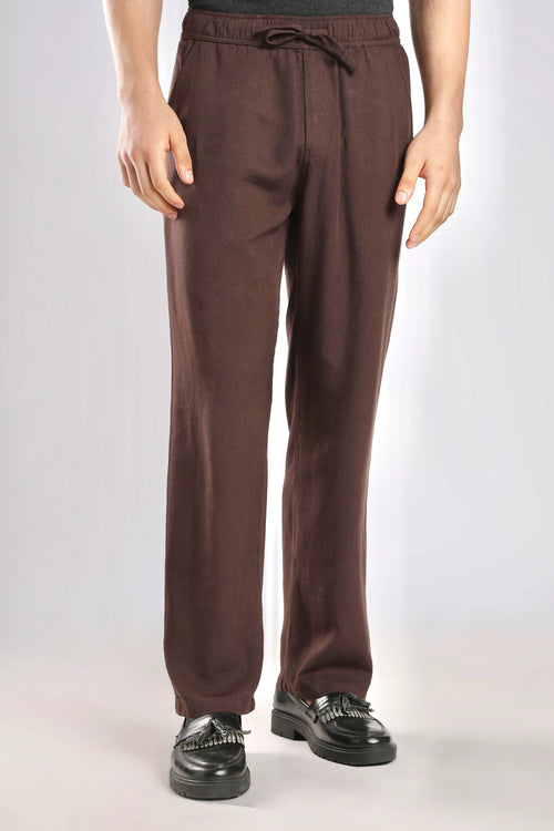 Brown Relaxed Fit Linen Pants