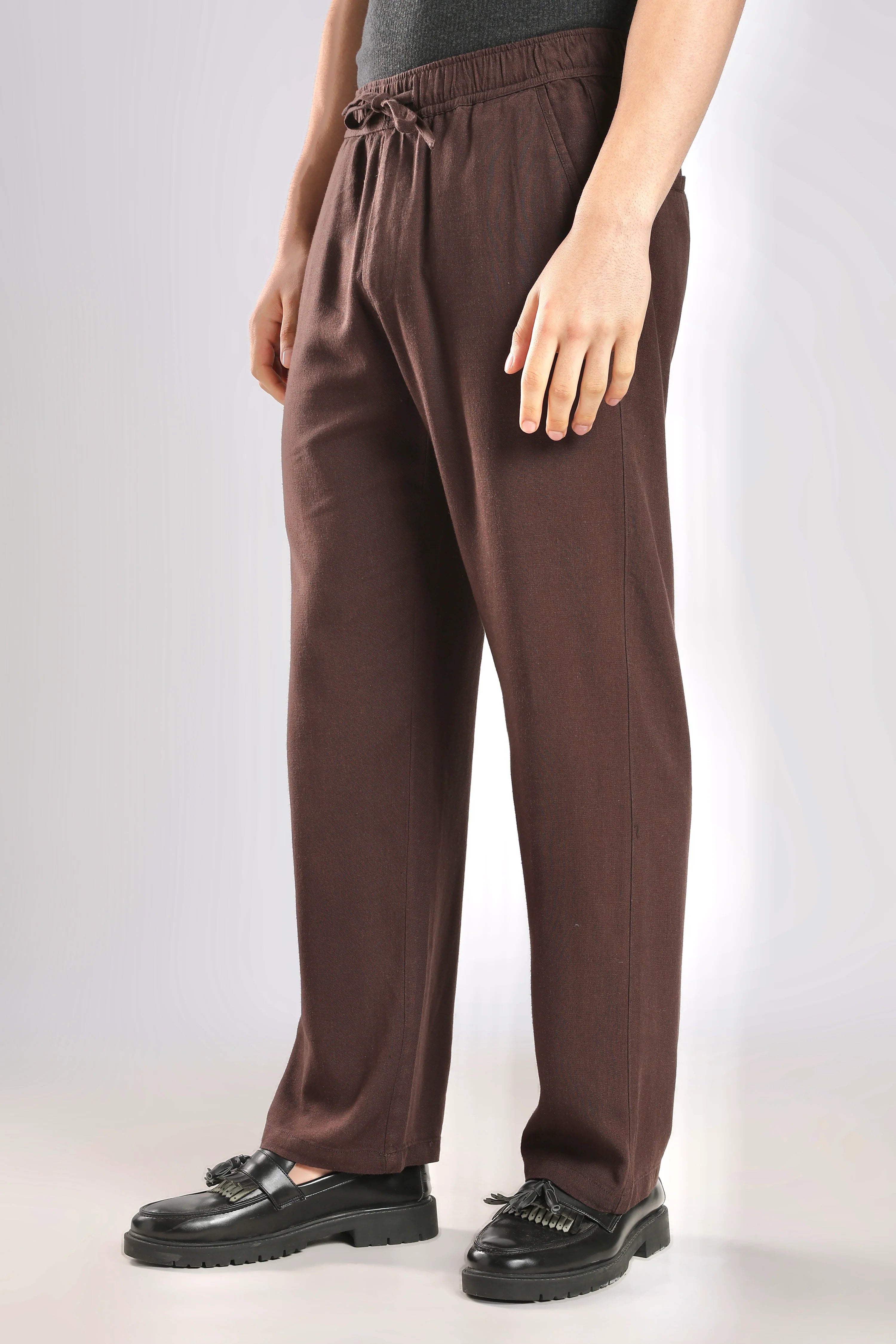 Brown Relaxed Fit Linen Pants