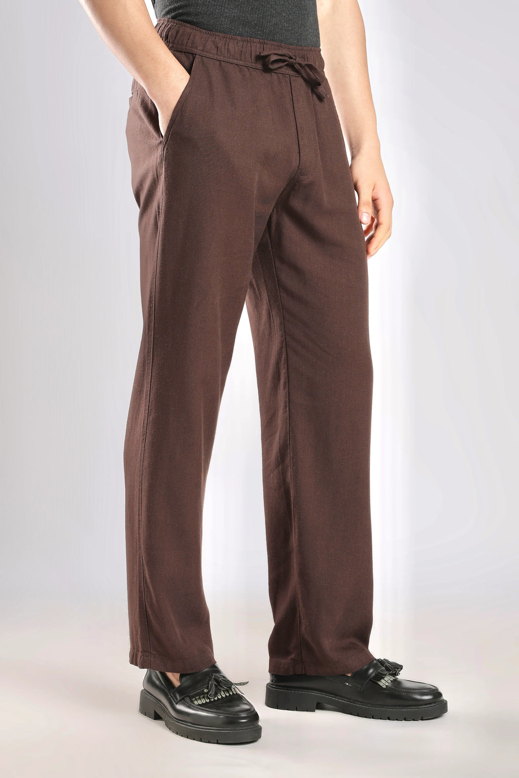 Brown Relaxed Fit Linen Pants