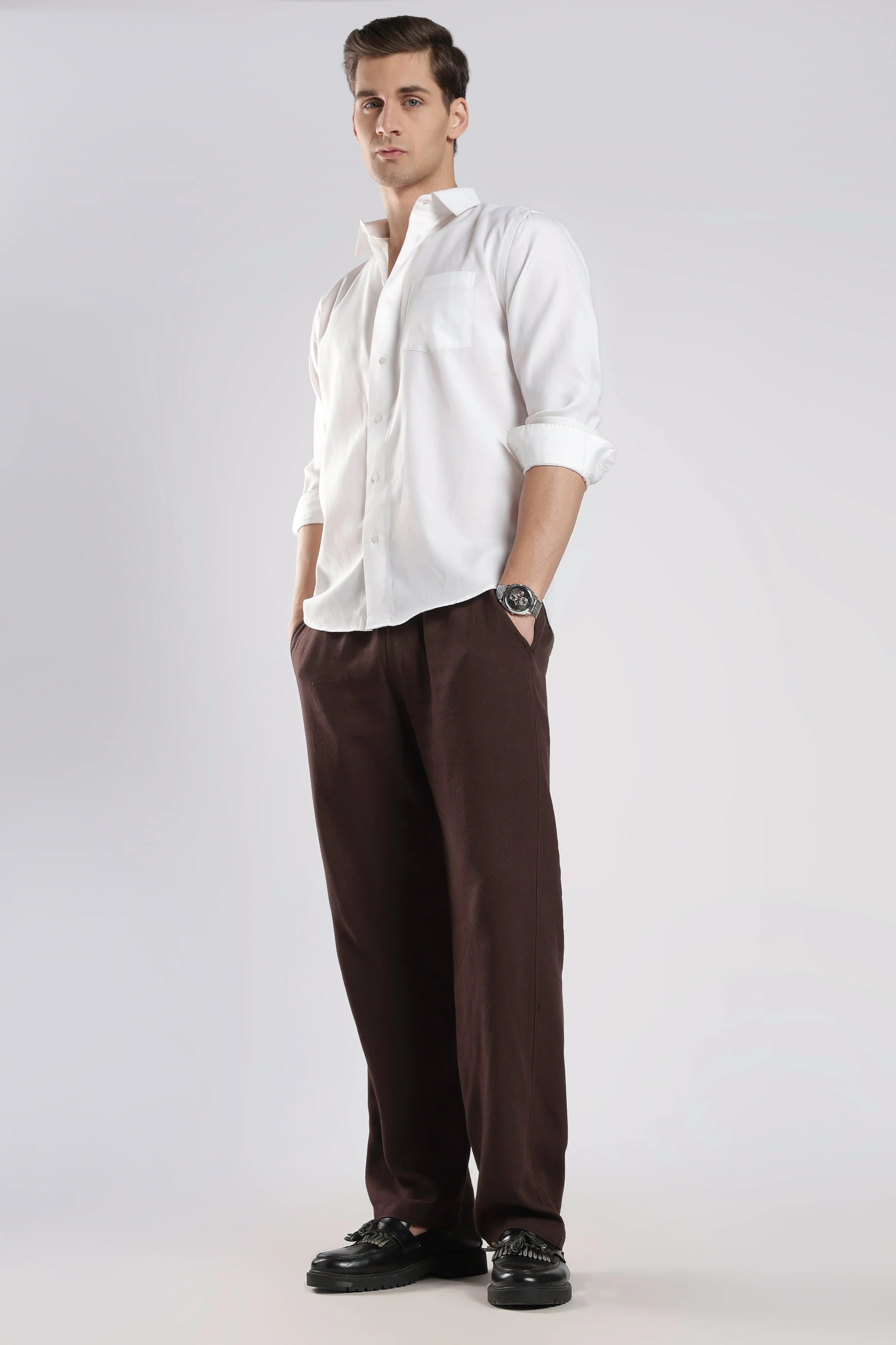 Relaxed Linen Pants Wet Brown