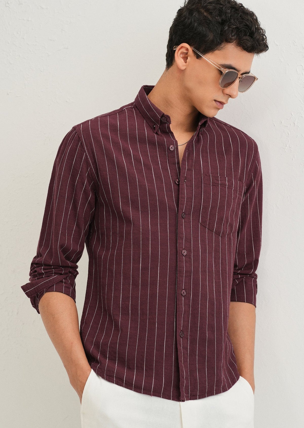 Maroon Striped Cotton Shirt