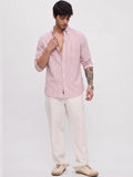 Pink &amp; White Striped Cotton Casual Shirt