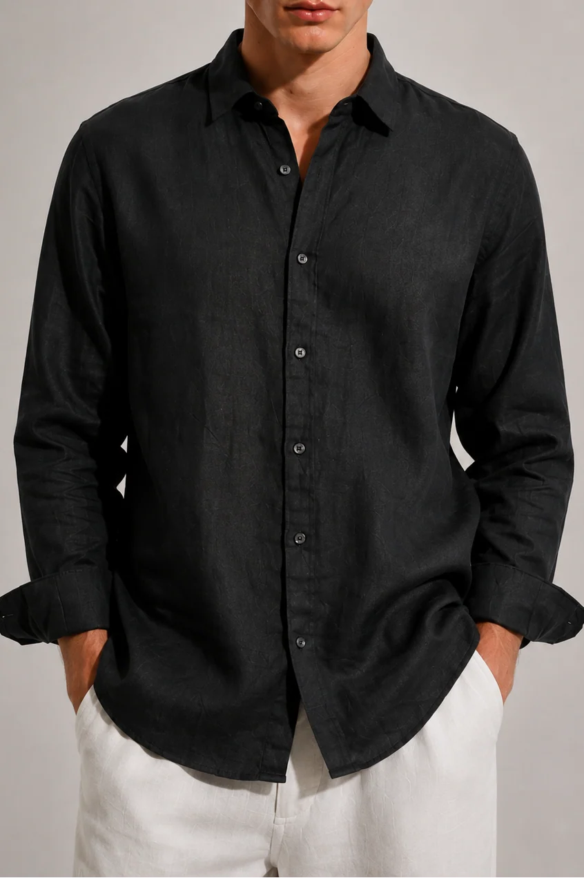 Linen Black Relaxed Fit Shirt