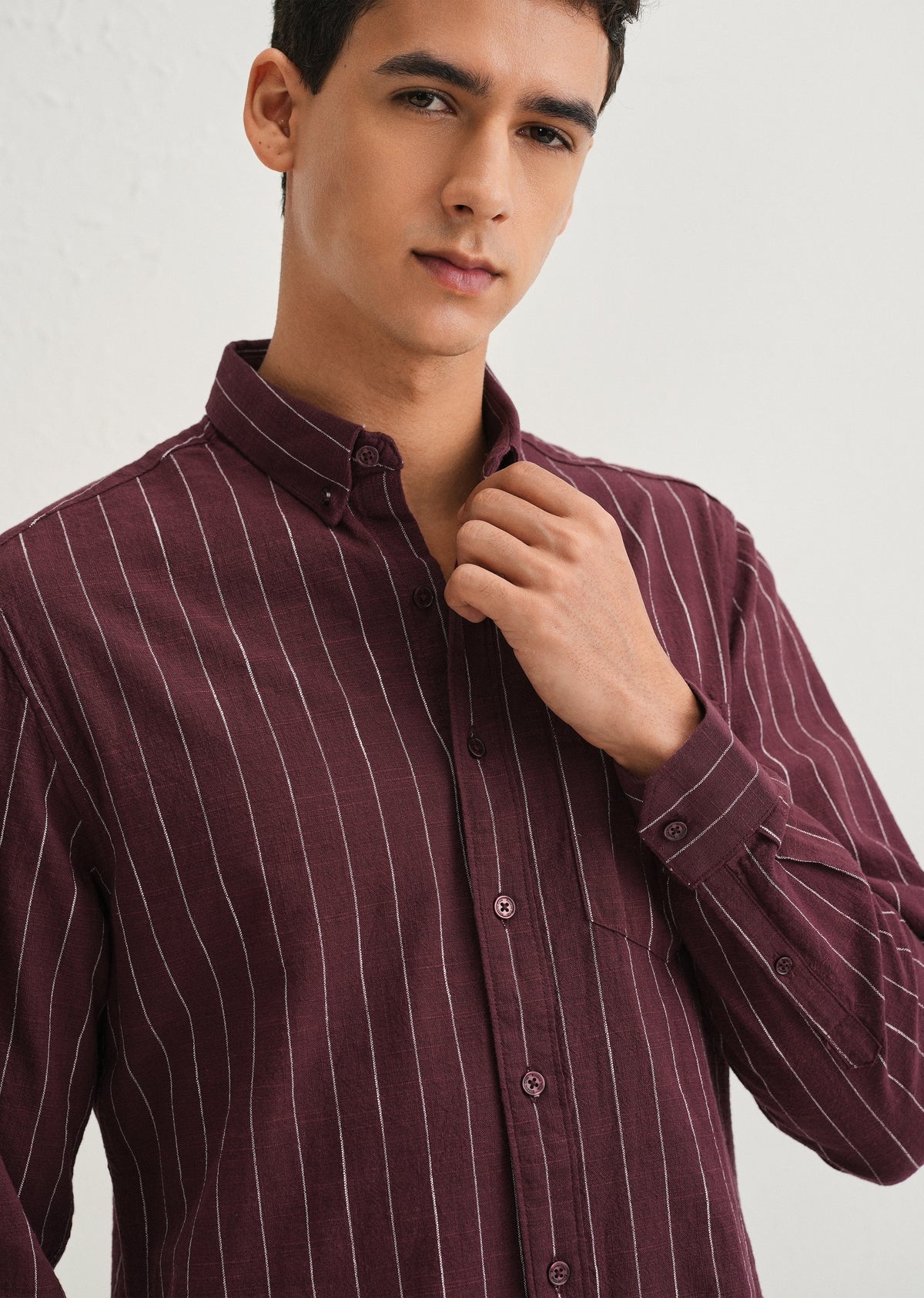 Maroon Striped Cotton Shirt