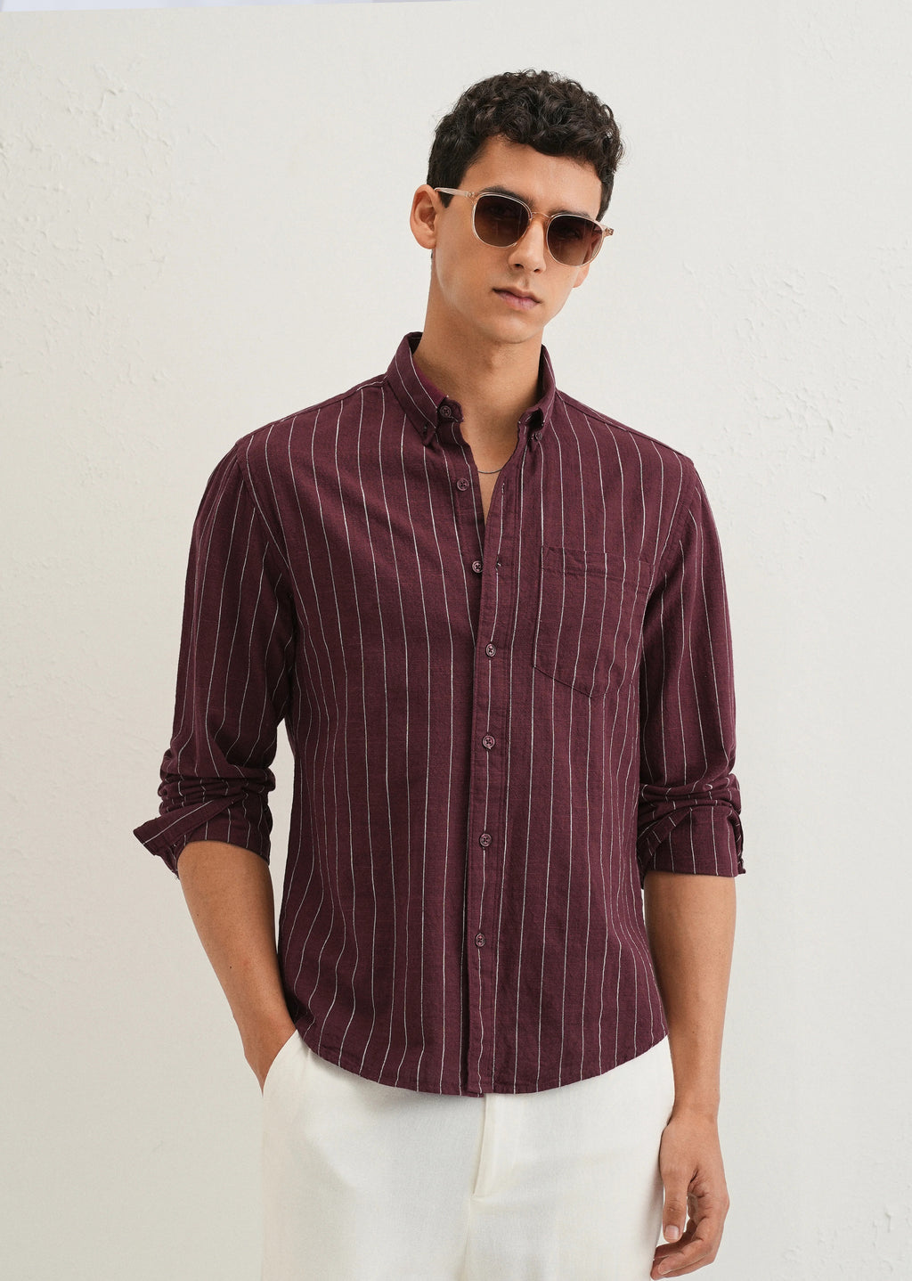 Maroon Striped Cotton Shirt