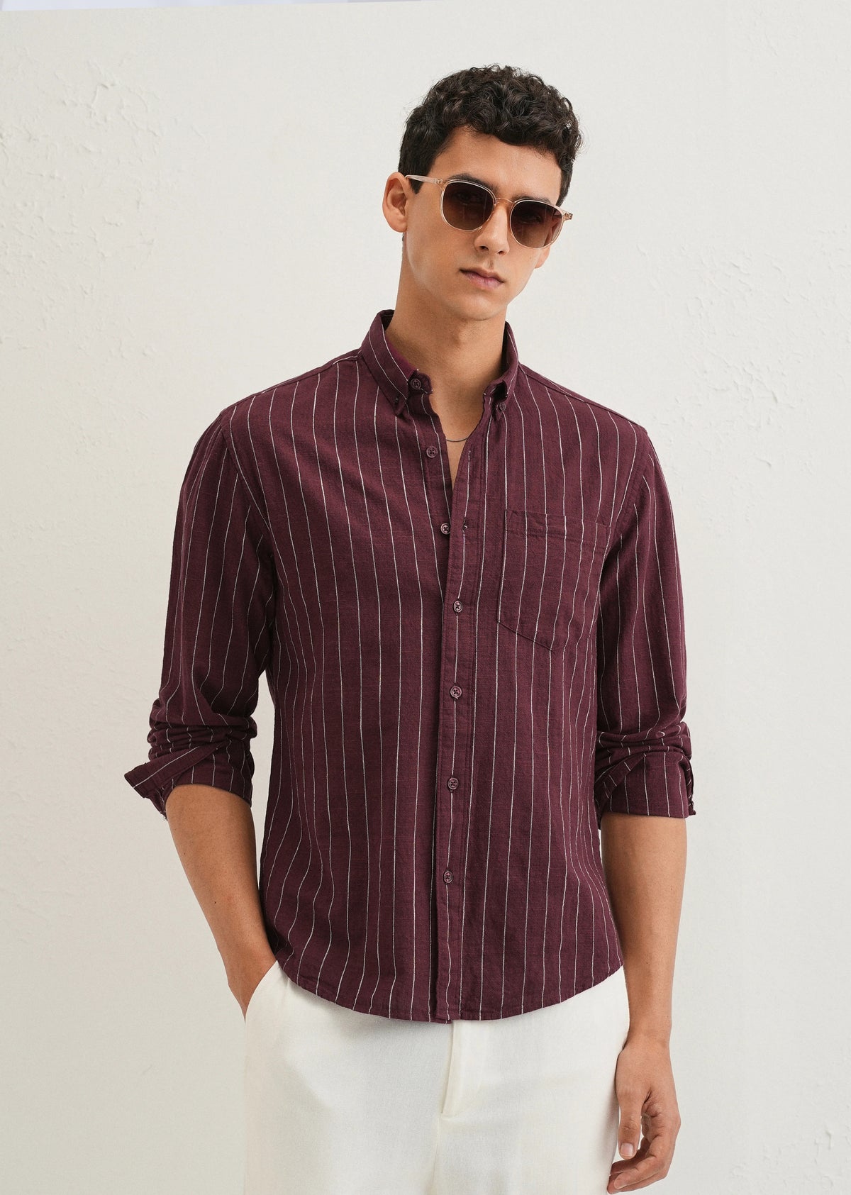 Maroon Striped Cotton Shirt