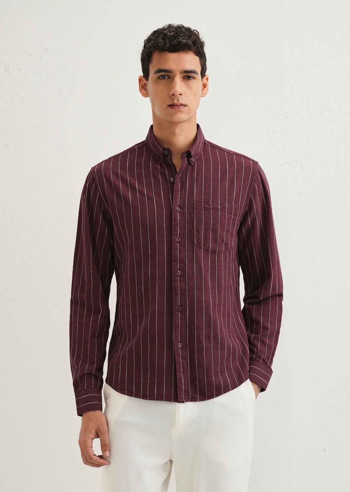 Maroon Striped Cotton Shirt