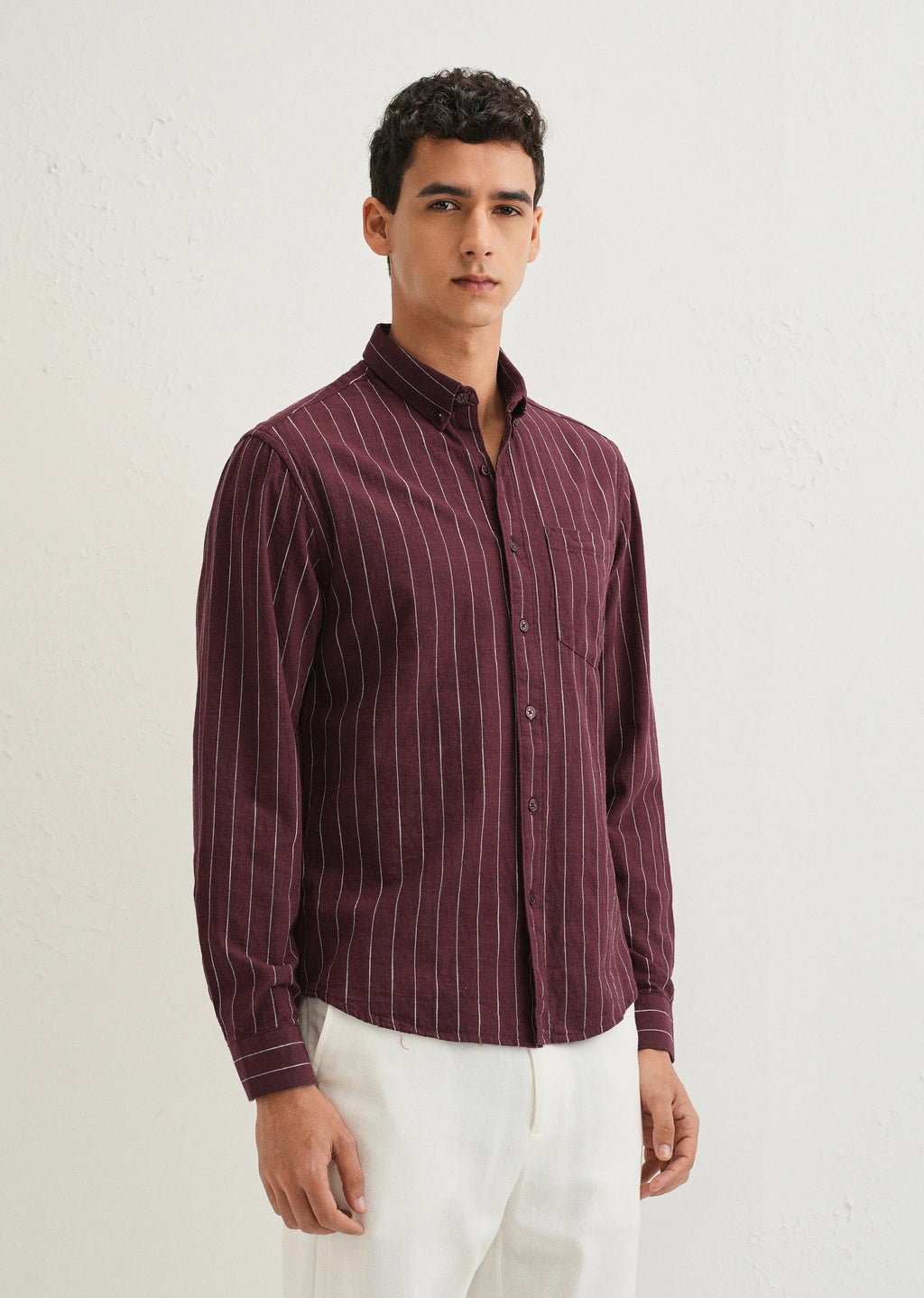 Maroon Striped Cotton Shirt