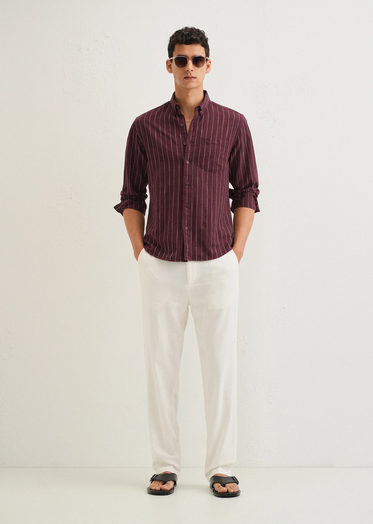 Maroon Striped Cotton Shirt