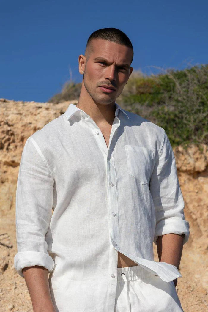 Men's Premium White Linen Shirt