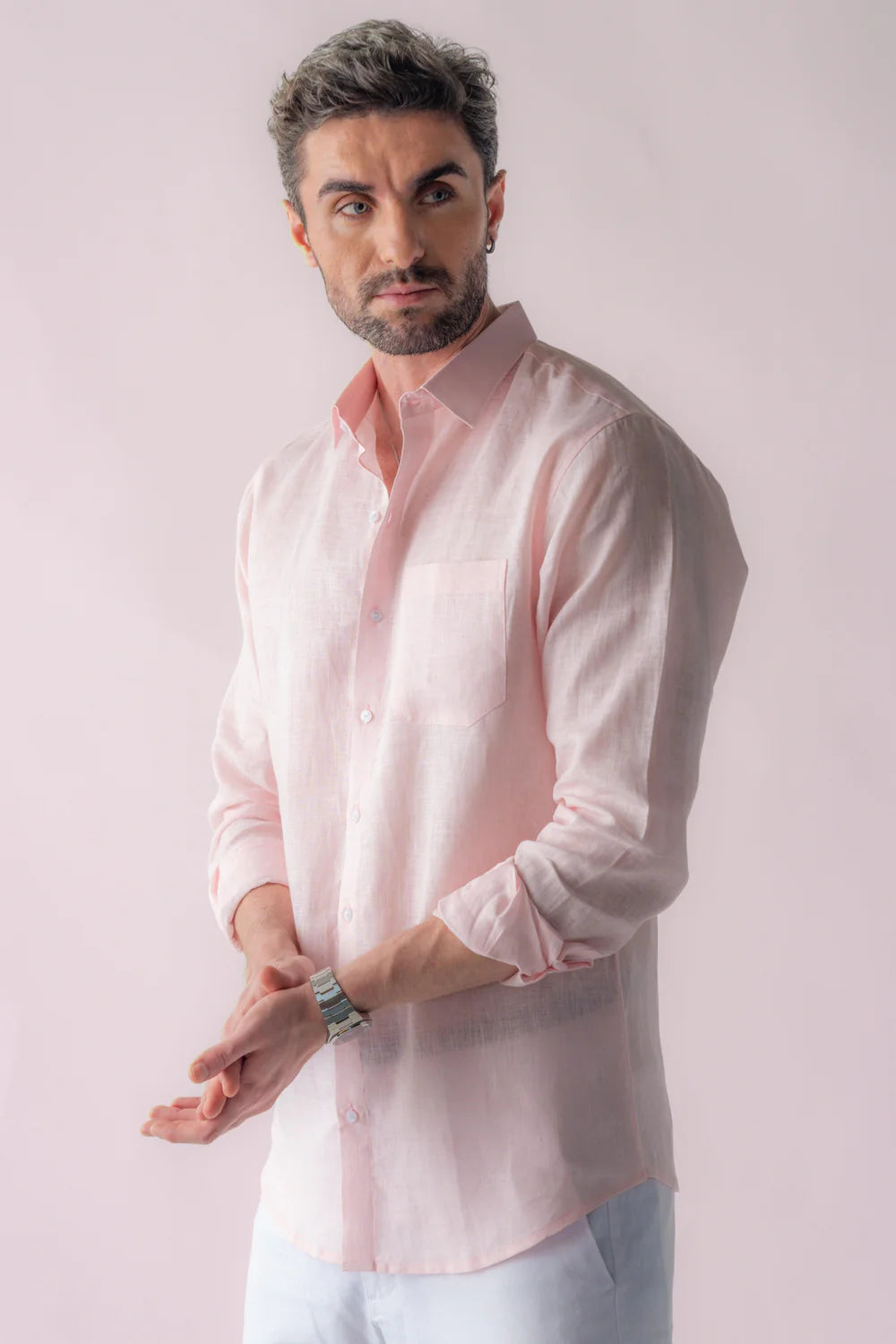 Men's Premium Blush Pink Linen Shirt