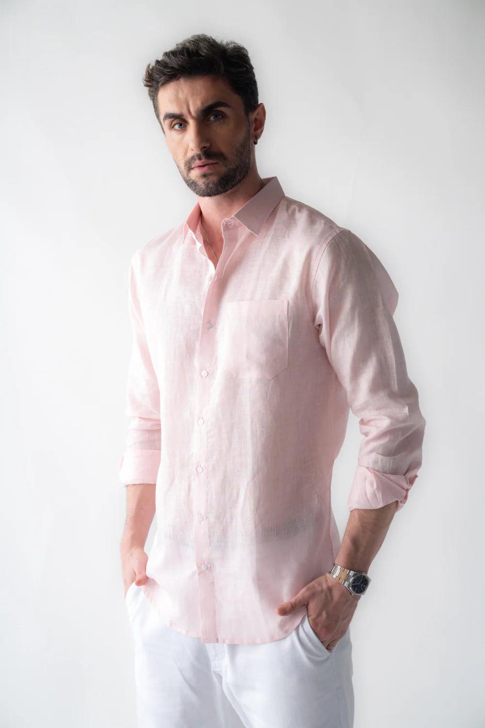 Men's Premium Blush Pink Linen Shirt